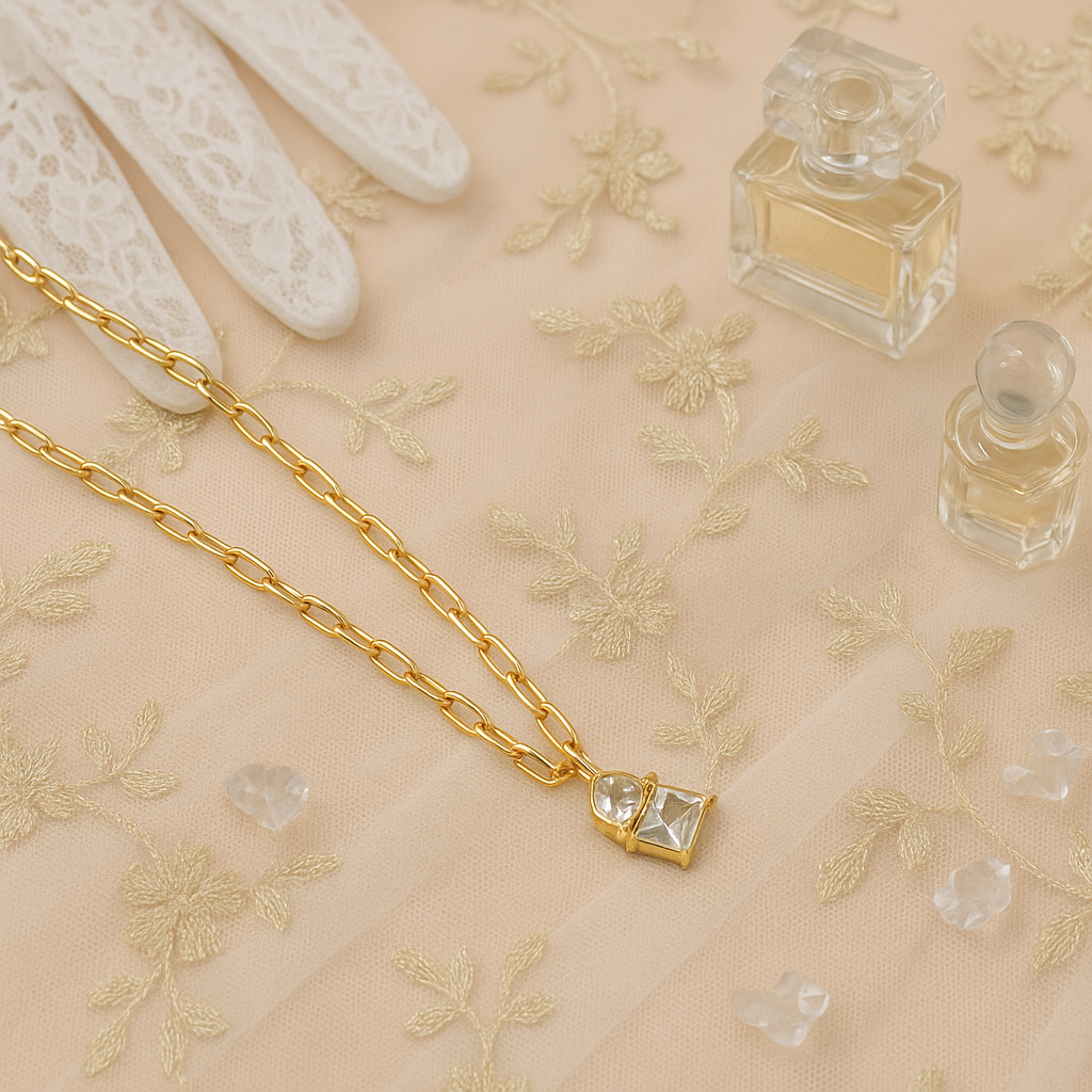 Elegant Gold Chain Pendant with White Crystal Charm