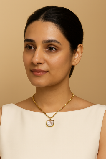 Classic Gold-Plated Pendant with Square Mother of Pearl