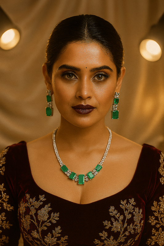Aqua Block Elegant Diamond Necklace Set