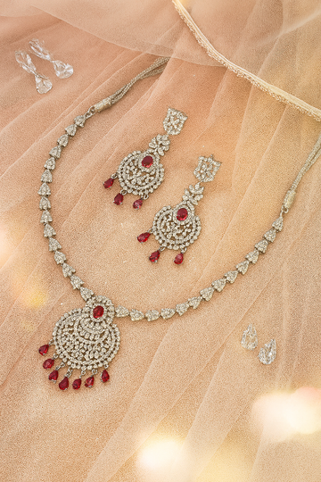 Ruby Chandelier Bridal AD Necklace Set