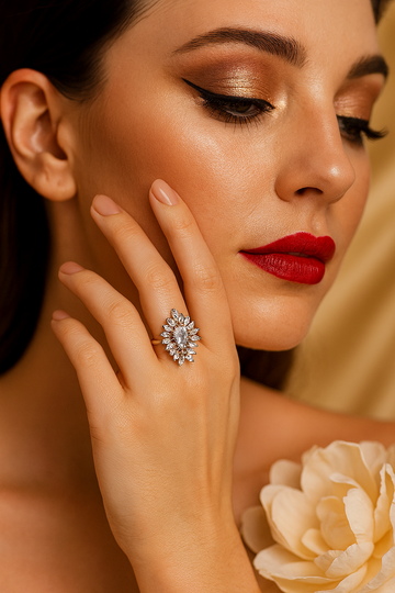 White Teardrop Cluster Ring in Silver
