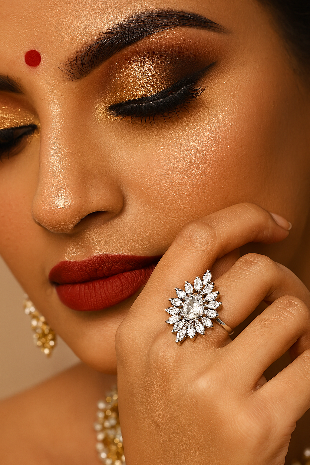 White Teardrop Cluster Ring in Silver