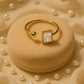 Elegant Open Band Gold Ring with Crystal Clear Baguette Stone