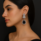Floral Stud Earrings with Large Blue Drop