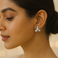 Silver & White Enamel Floral Stud Earrings with Pearl Center