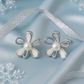 Silver & White Enamel Floral Stud Earrings with Pearl Center
