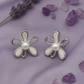 Silver & White Enamel Floral Stud Earrings with Pearl Center
