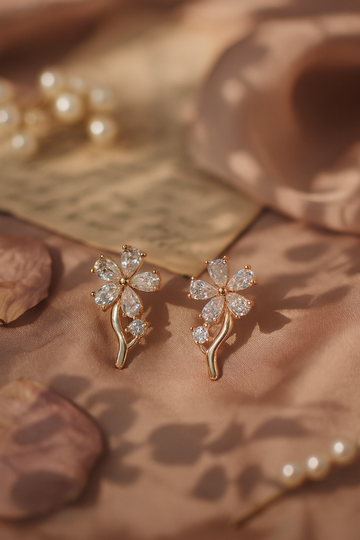 Crystal Flower Branch Stud Earrings
