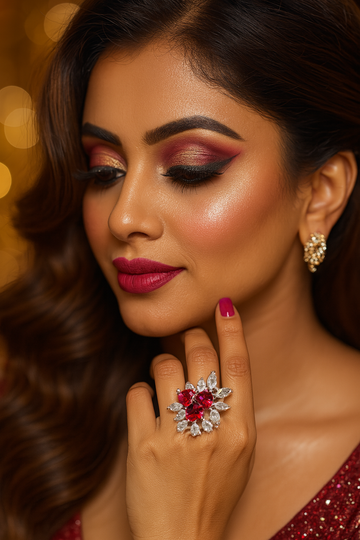 Heart Cluster Ruby Ring with Diamond Accents