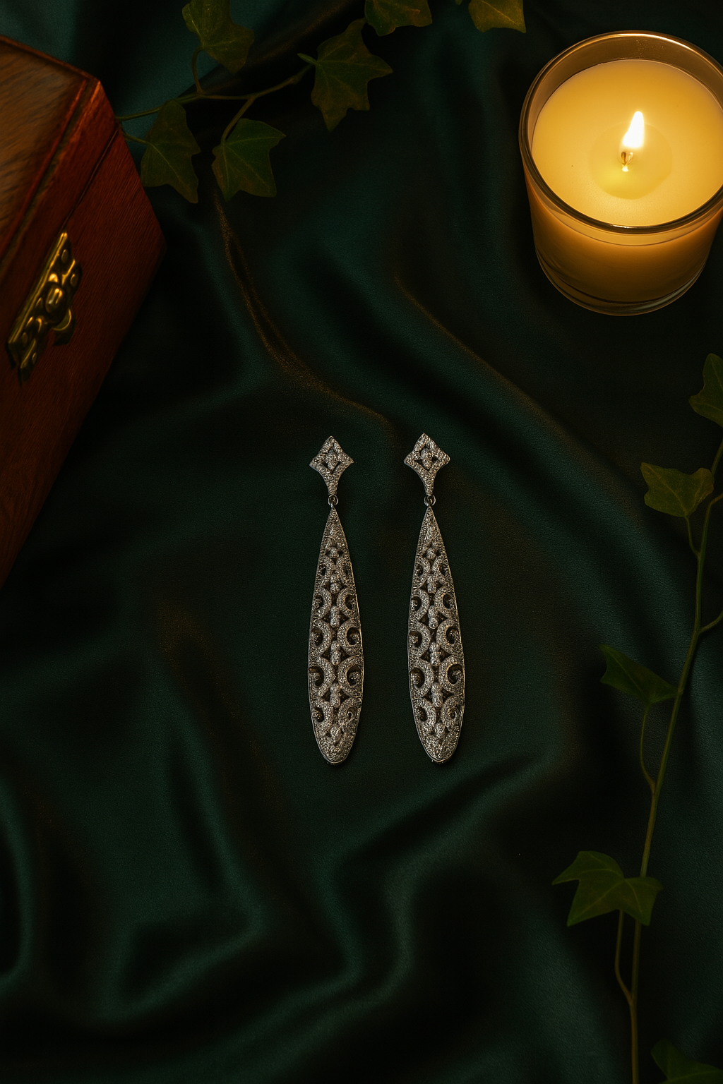 Silver Textured Long Drop Earrings