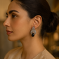 Chandelier Silver Earrings with Black Drop