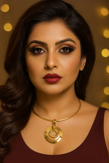 Golden Layered Geometric Disc Necklace