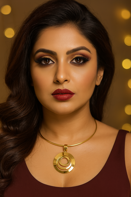 Golden Layered Geometric Disc Necklace