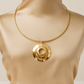 Golden Layered Geometric Disc Necklace