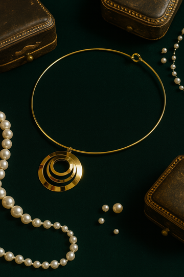 Golden Layered Geometric Disc Necklace