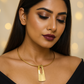 Wooden Texture Oval Pendant Necklace in Gold Finish
