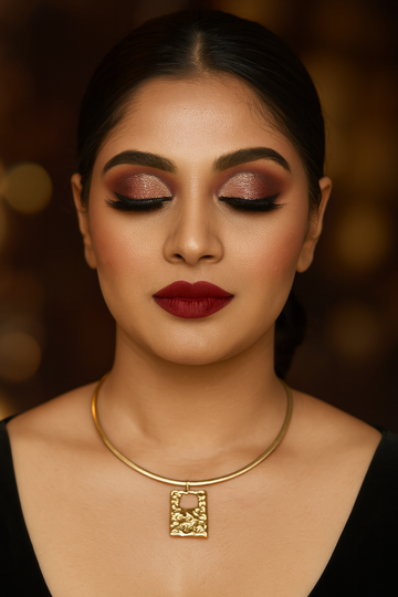 Textured Golden Bar Pendant Necklace with Chain