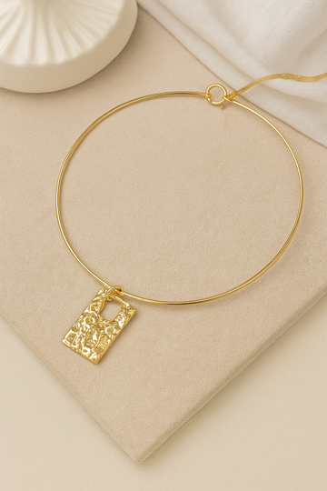 Textured Golden Bar Pendant Necklace with Chain