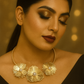 Textured Floral Trio Choker Necklace with Pearls