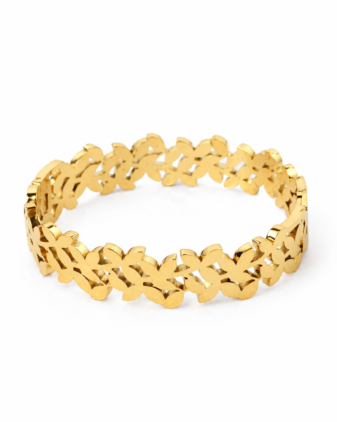 Golden Leaf Link Hinged Bangle Bracelet