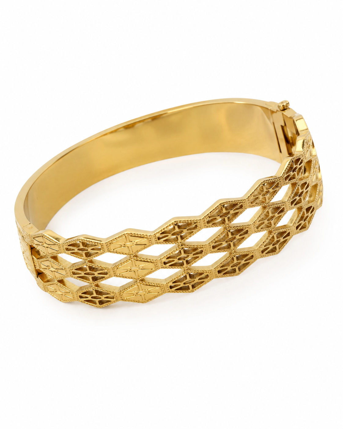 Diamond Trellis Cut-Out Wide Bangle Bracelet