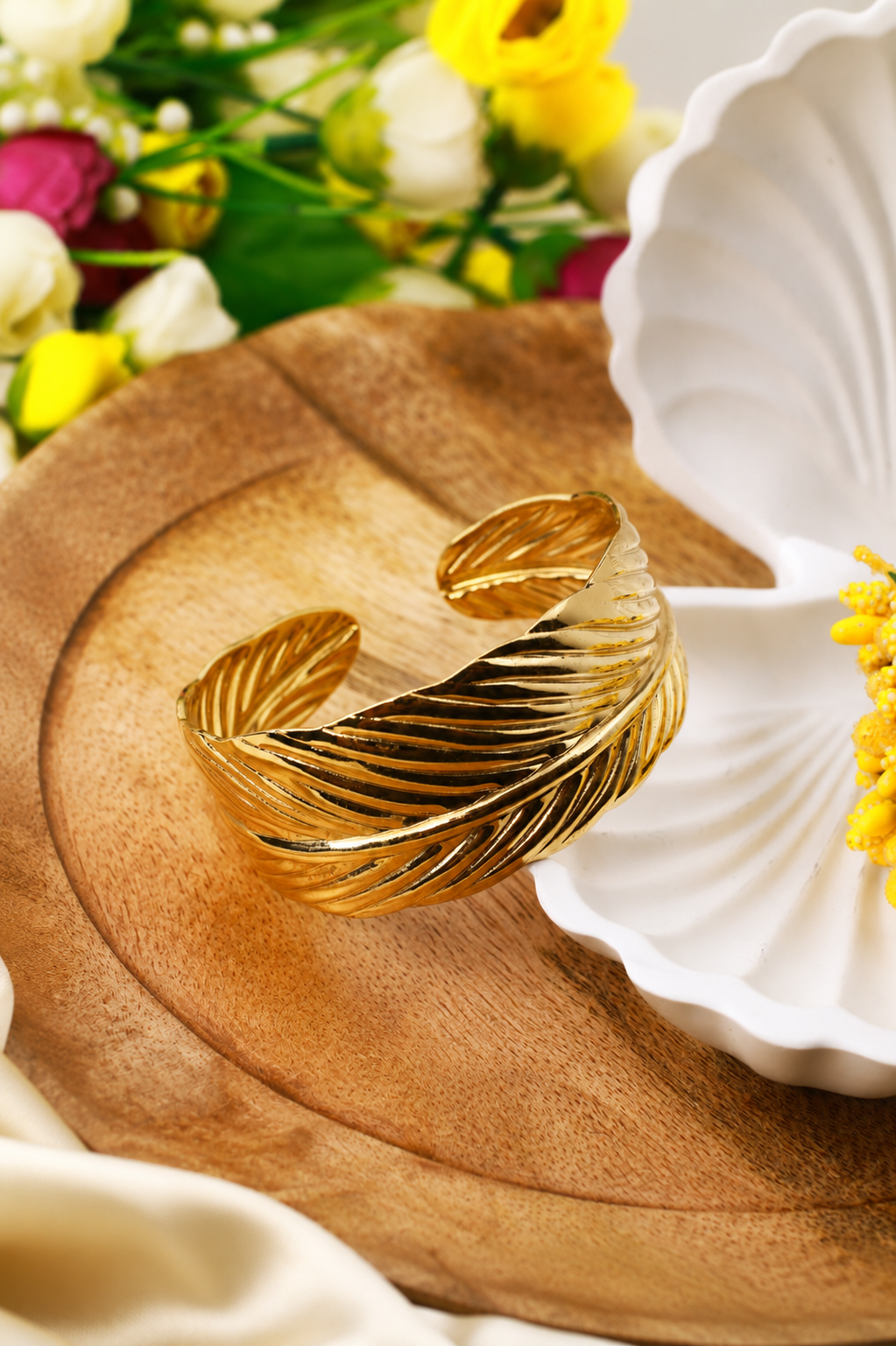Feather Wave Textured Cuff Bracelet