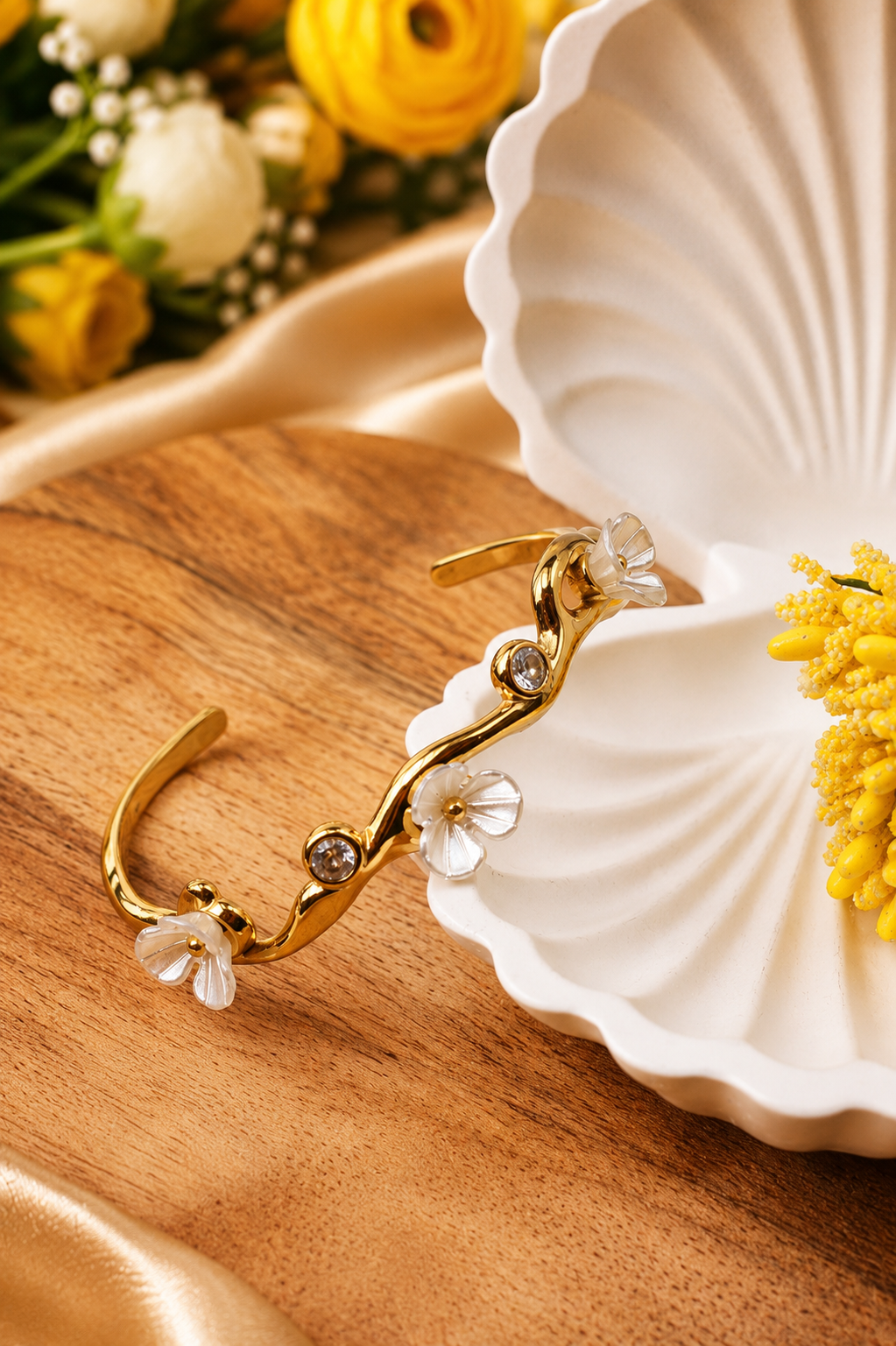 Blossom Branch Open Cuff Bracelet