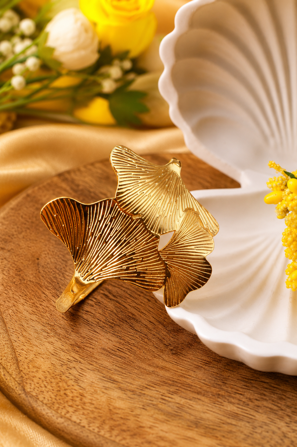 Ginkgo Leaf Open Cuff Bracelet