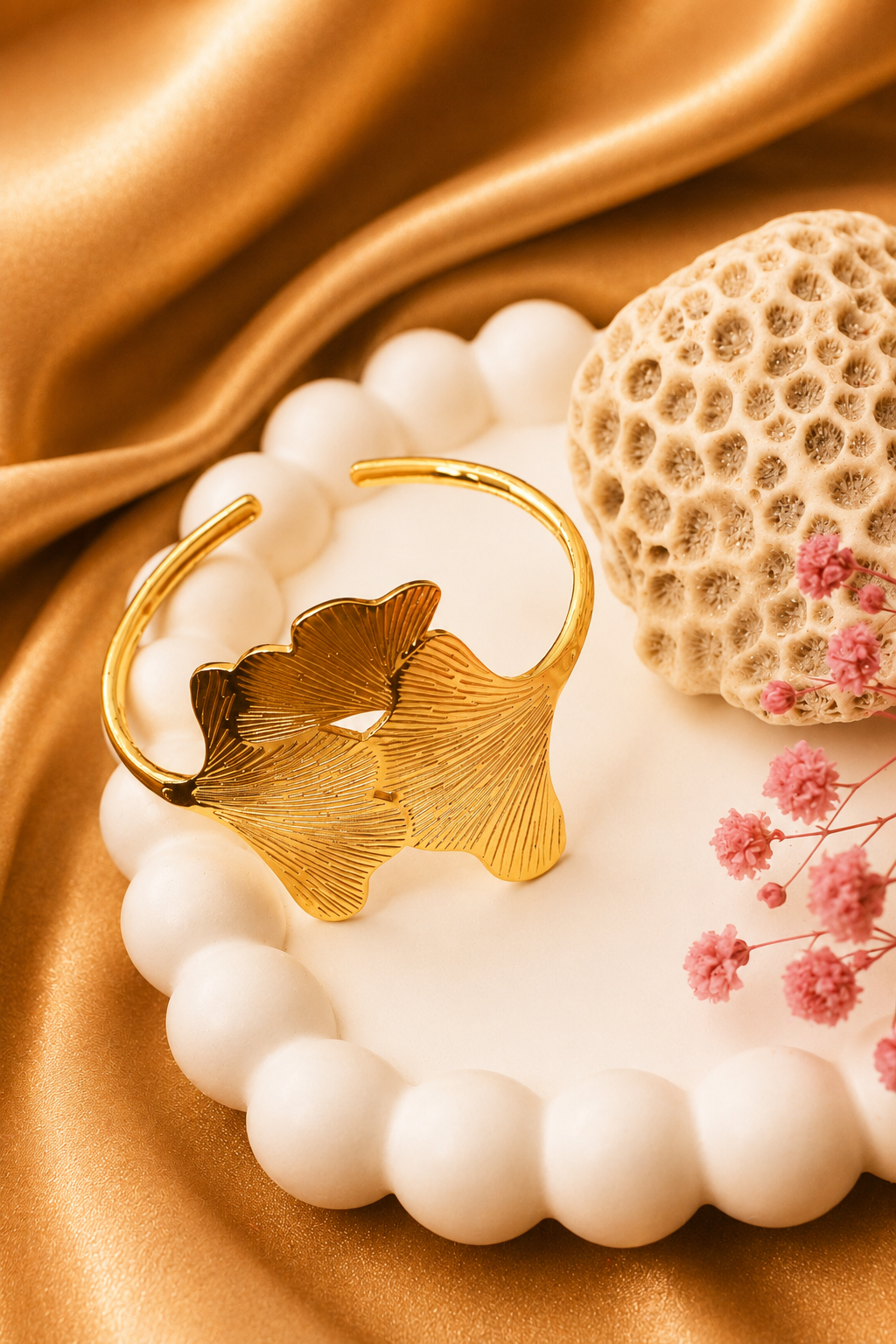 Ginkgo Leaf Open Cuff Bracelet