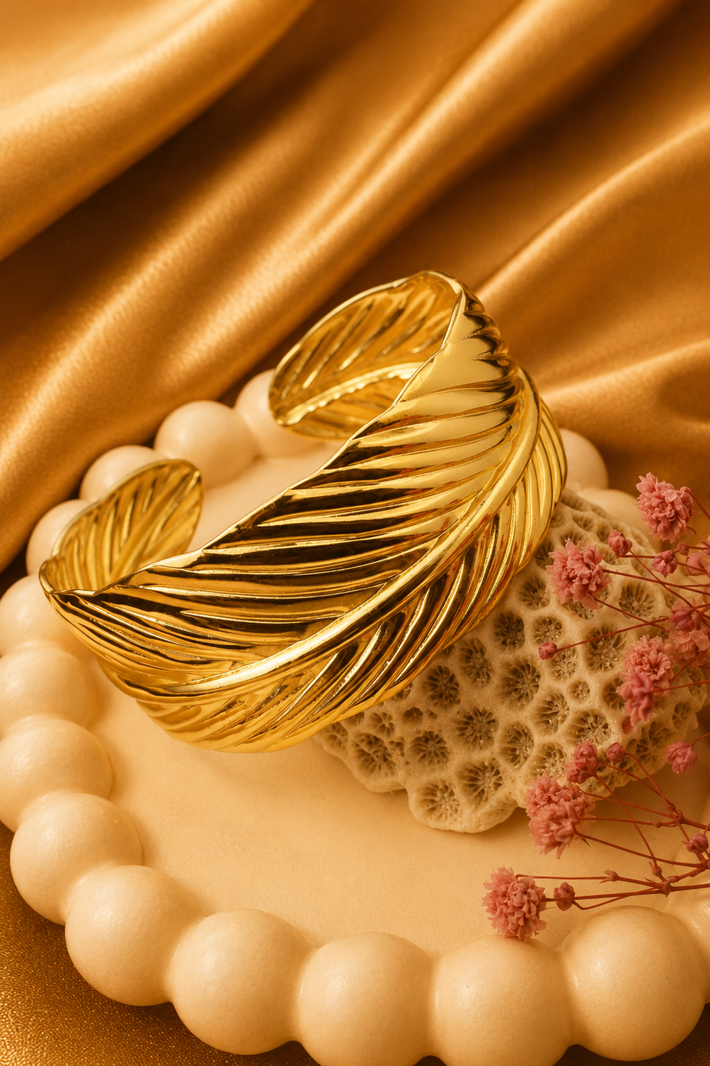 Feather Wave Textured Cuff Bracelet