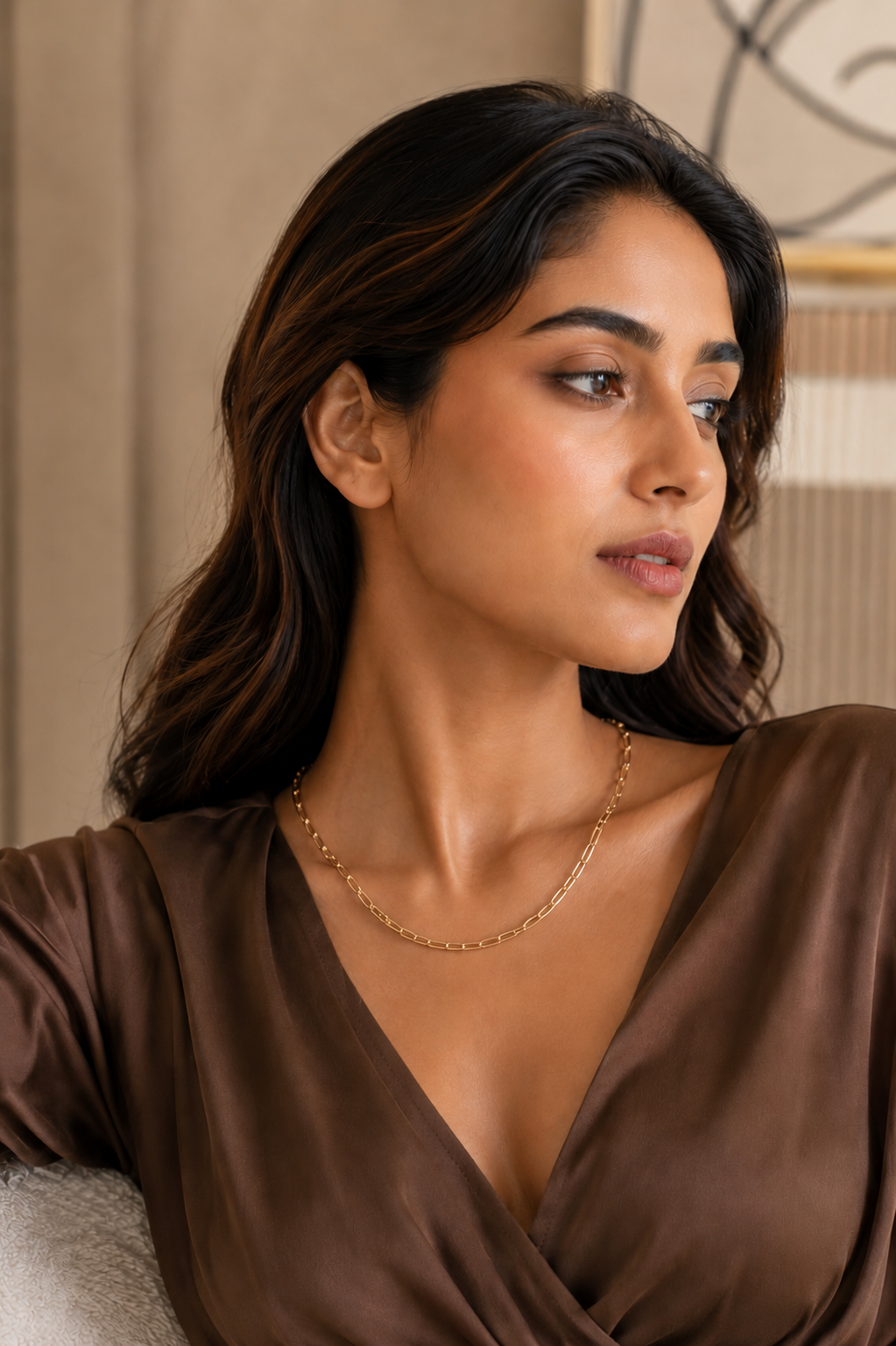 Gold paperclip chain necklace, 18K gold plated