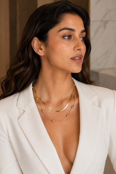 Layered snake chain necklace and earrings set, gold plated, waterproof