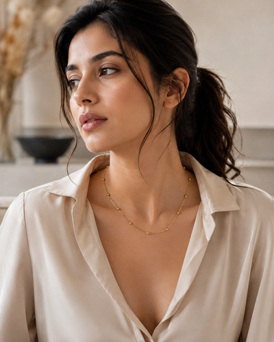 Dainty gold bead station chain necklace, 18K gold plated