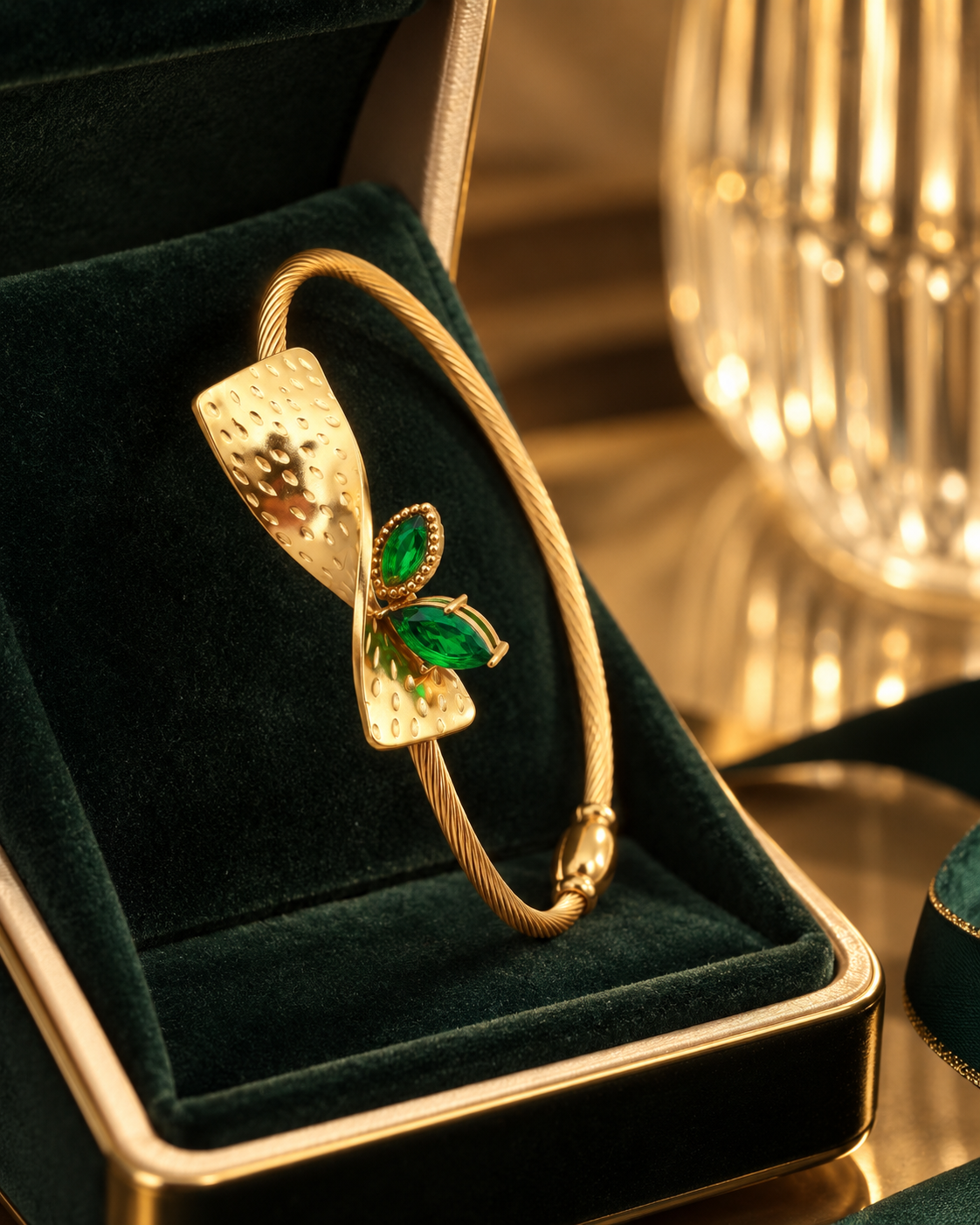Green Stone Ribbon Cuff product photo - Maxiblink
