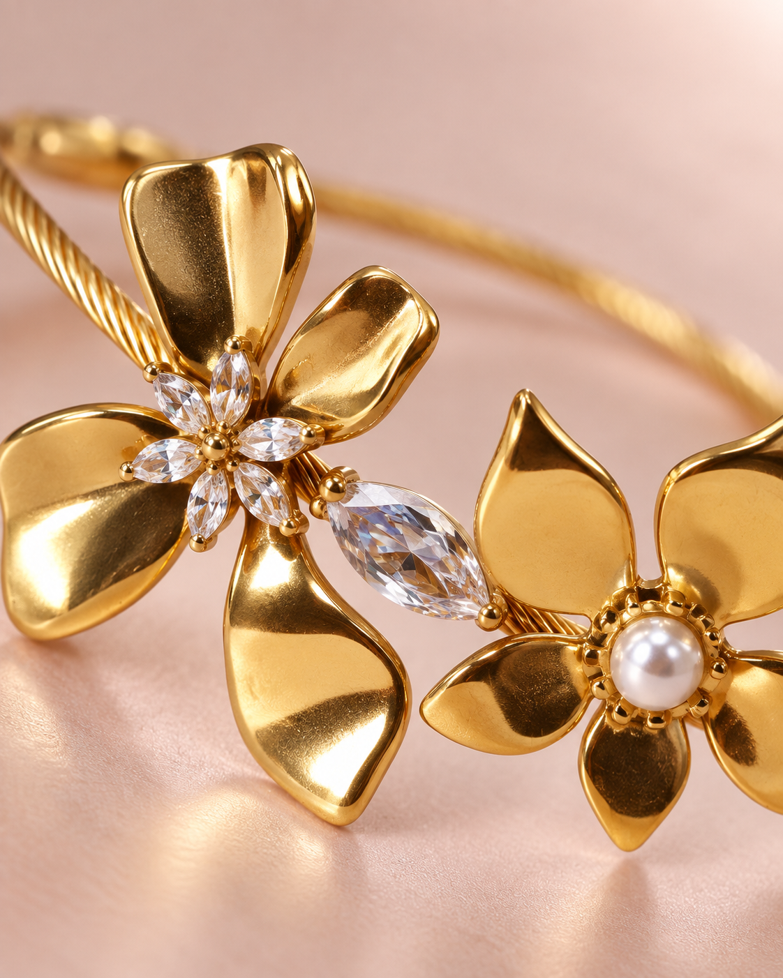 Double Flower Cable Cuff alternate angle - Maxiblink