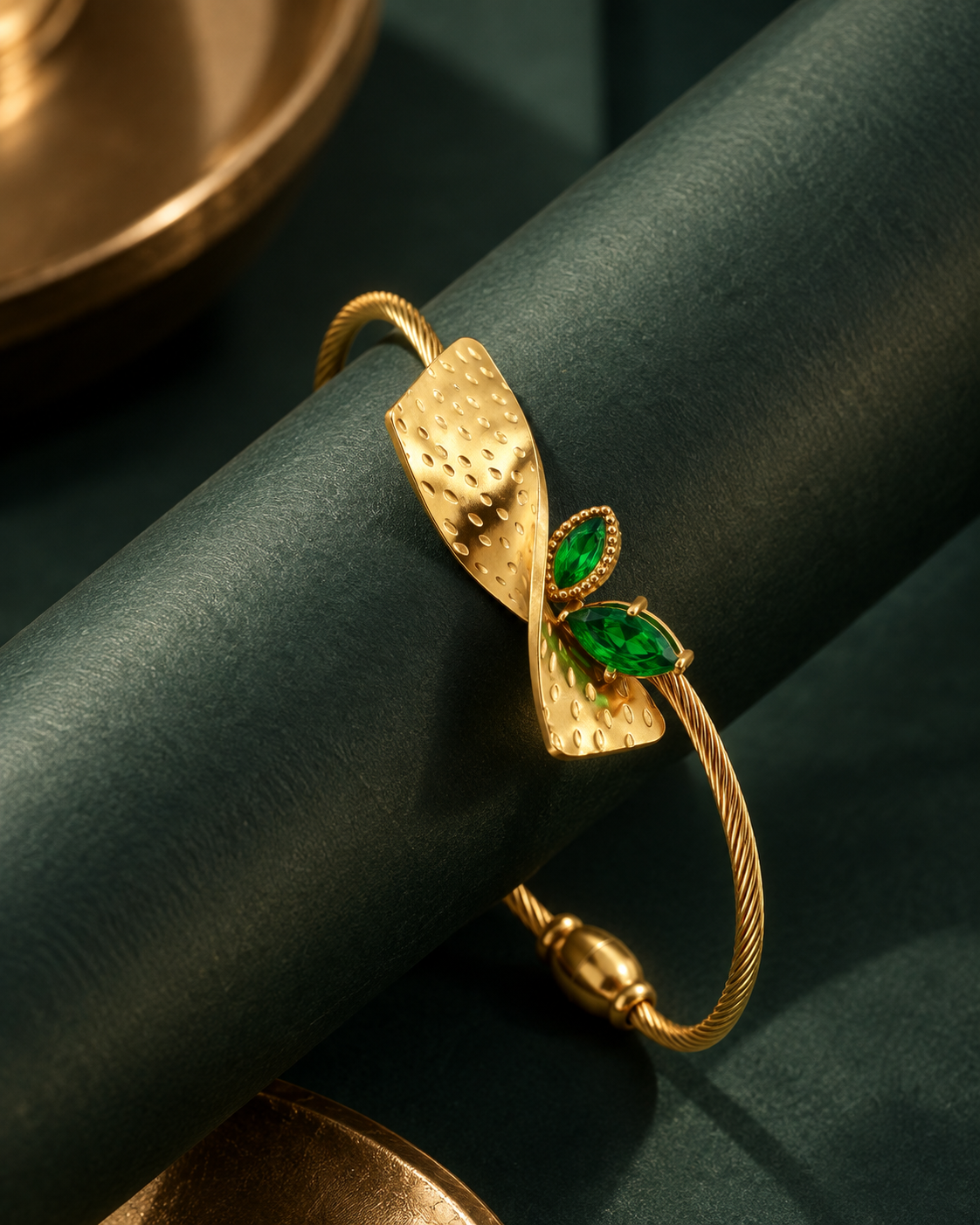 Green Stone Ribbon Cuff full view - Maxiblink