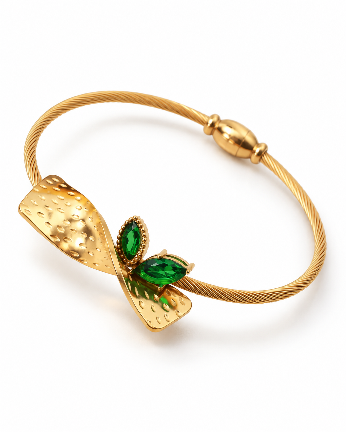 Green Stone Ribbon Cuff close-up detail - Maxiblink