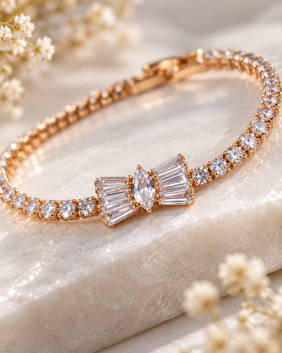 Bow Baguette Tennis Bracelet alternate angle - Maxiblink
