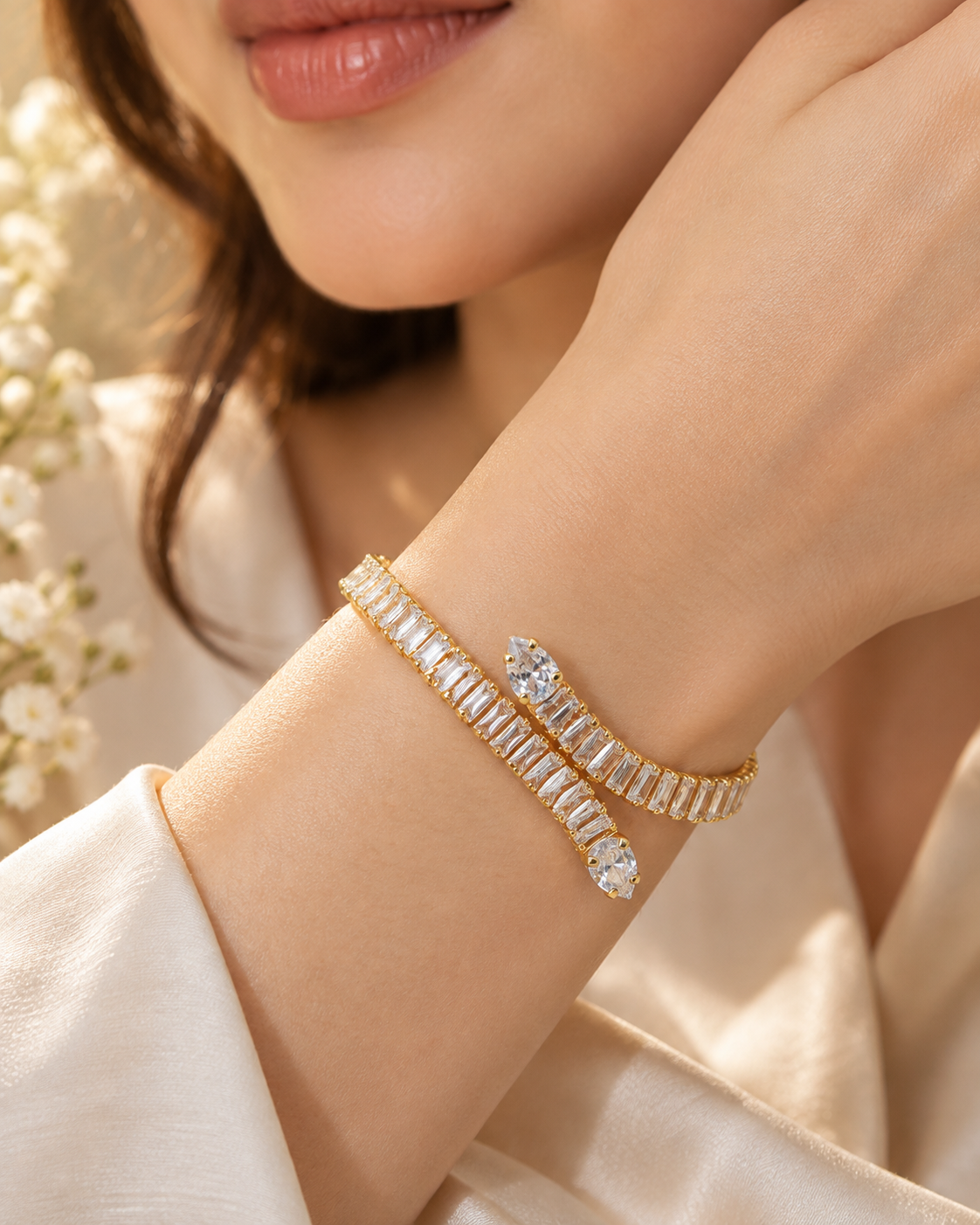 Baguette Wrap Tennis Bracelet - anti-tarnish gold plated bracelet - Maxiblink