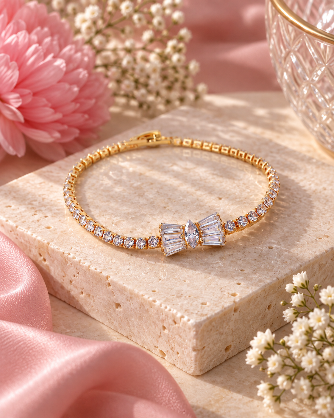 Bow Baguette Tennis Bracelet styling view - Maxiblink
