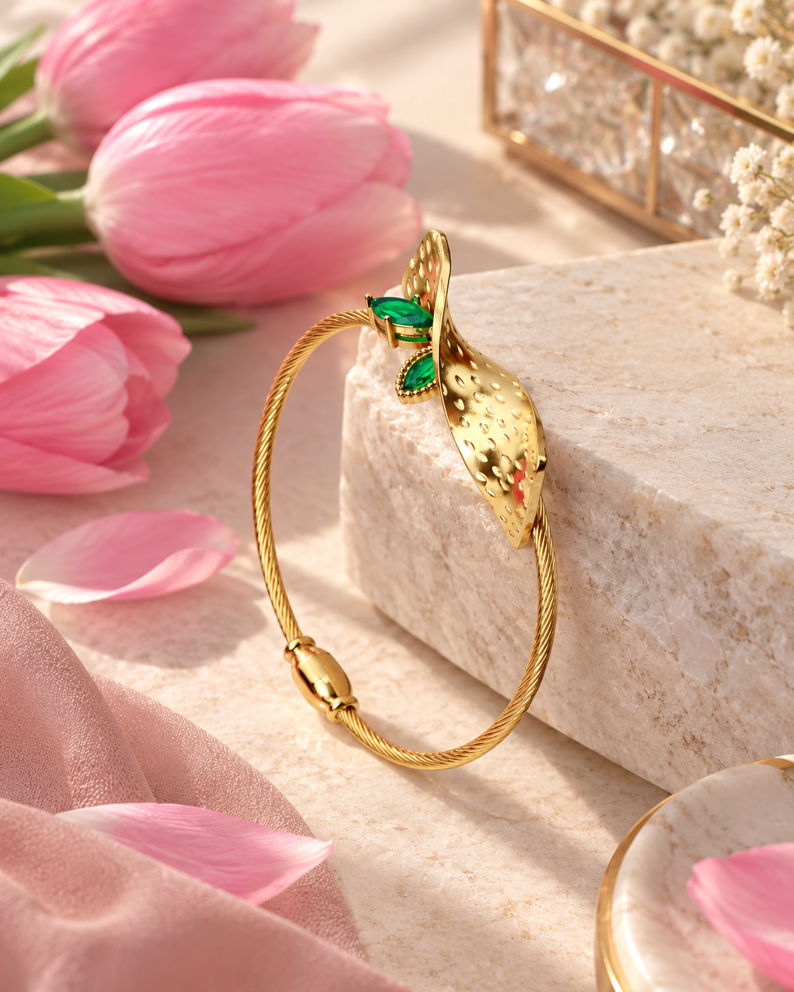 Green Stone Ribbon Cuff additional angle - Maxiblink