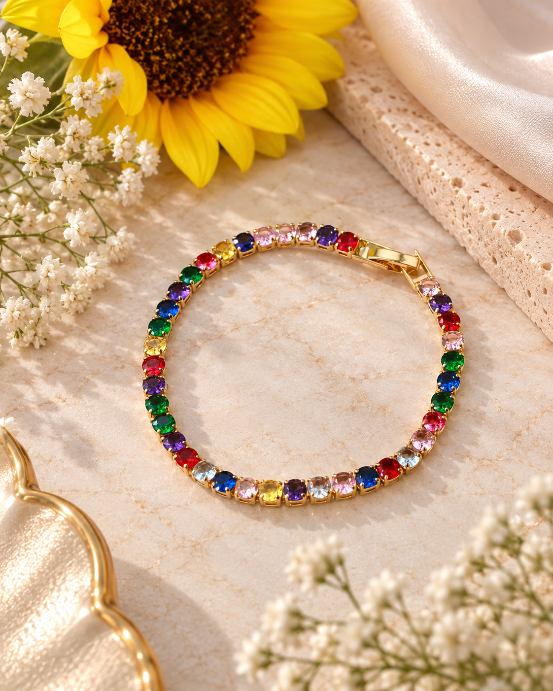 Rainbow Stone Tennis Bracelet styling view - Maxiblink
