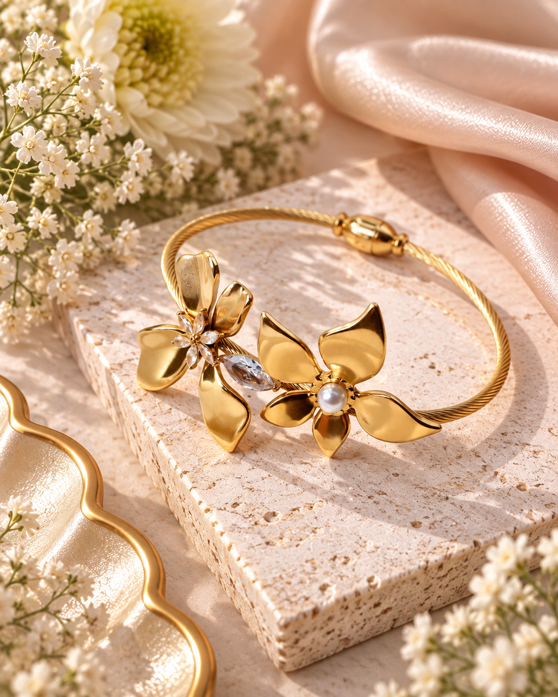 Double Flower Cable Cuff additional angle - Maxiblink