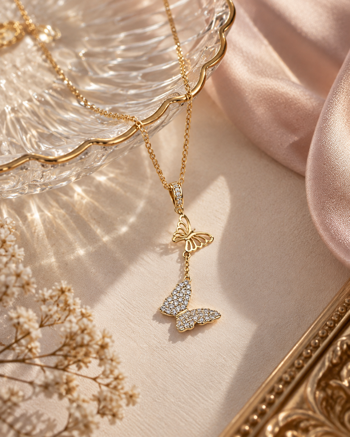 Butterfly Duo Lariat Necklace clasp and chain detail - Maxiblink