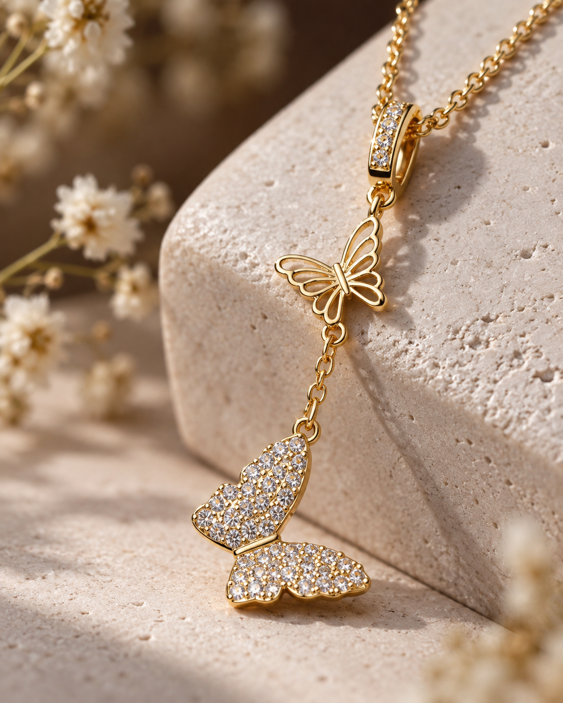 Butterfly Duo Lariat Necklace alternate angle - Maxiblink