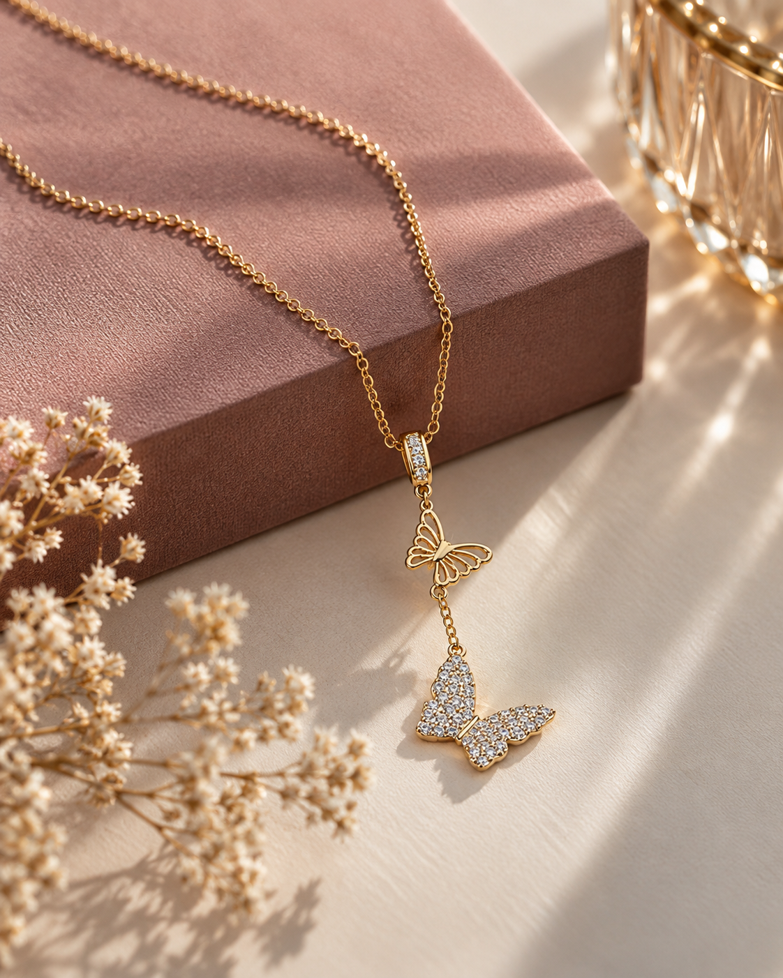 Butterfly Duo Lariat Necklace additional angle - Maxiblink