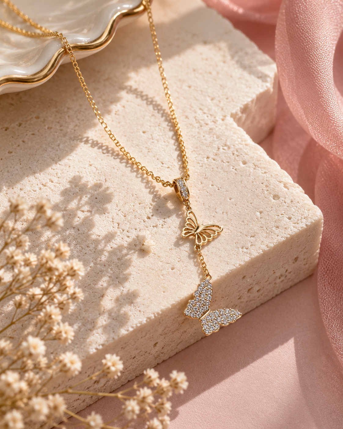 Butterfly Duo Lariat Necklace full view - Maxiblink