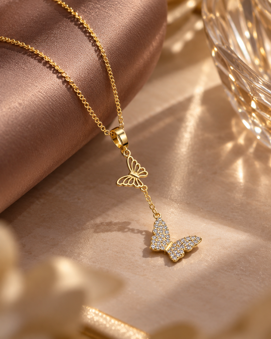 Butterfly Duo Lariat Necklace styling view - Maxiblink