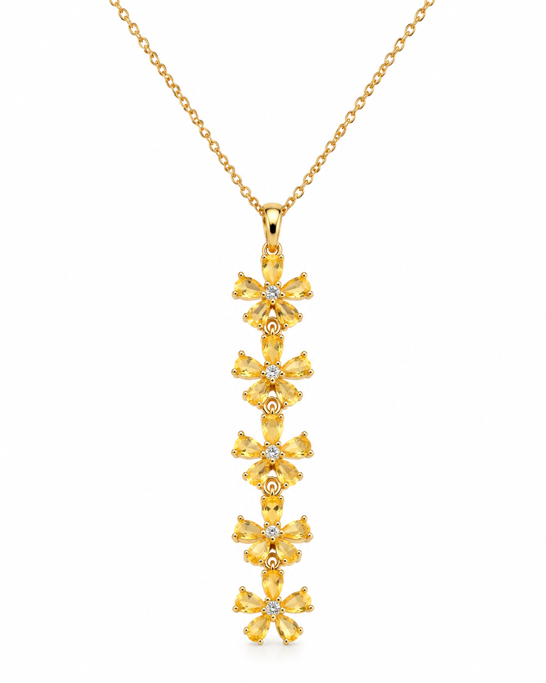 Citrine Crystal Flower Cascade Necklace close-up detail - Maxiblink