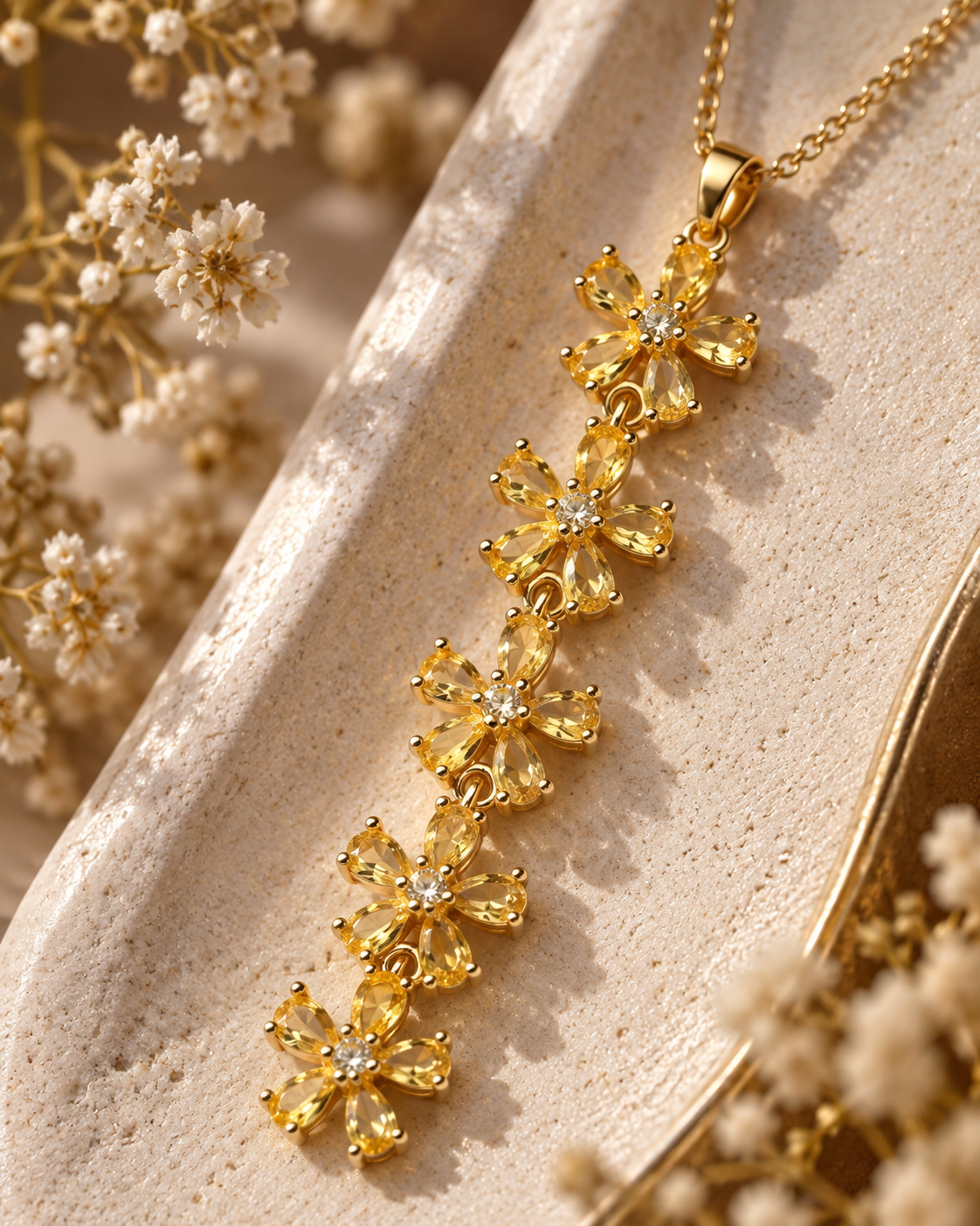 Citrine Crystal Flower Cascade Necklace alternate angle - Maxiblink